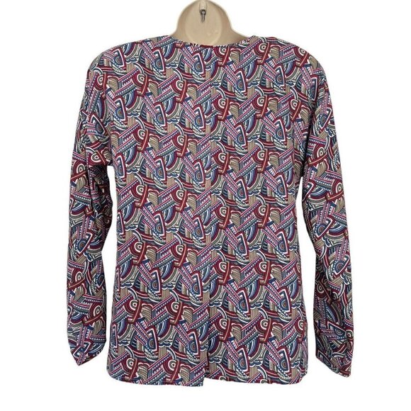 Vintage 90s TAHARI Woman's Sz 2 100% Silk Blouse & Skirt Set Pink Blue Geometric - Picture 3 of 14